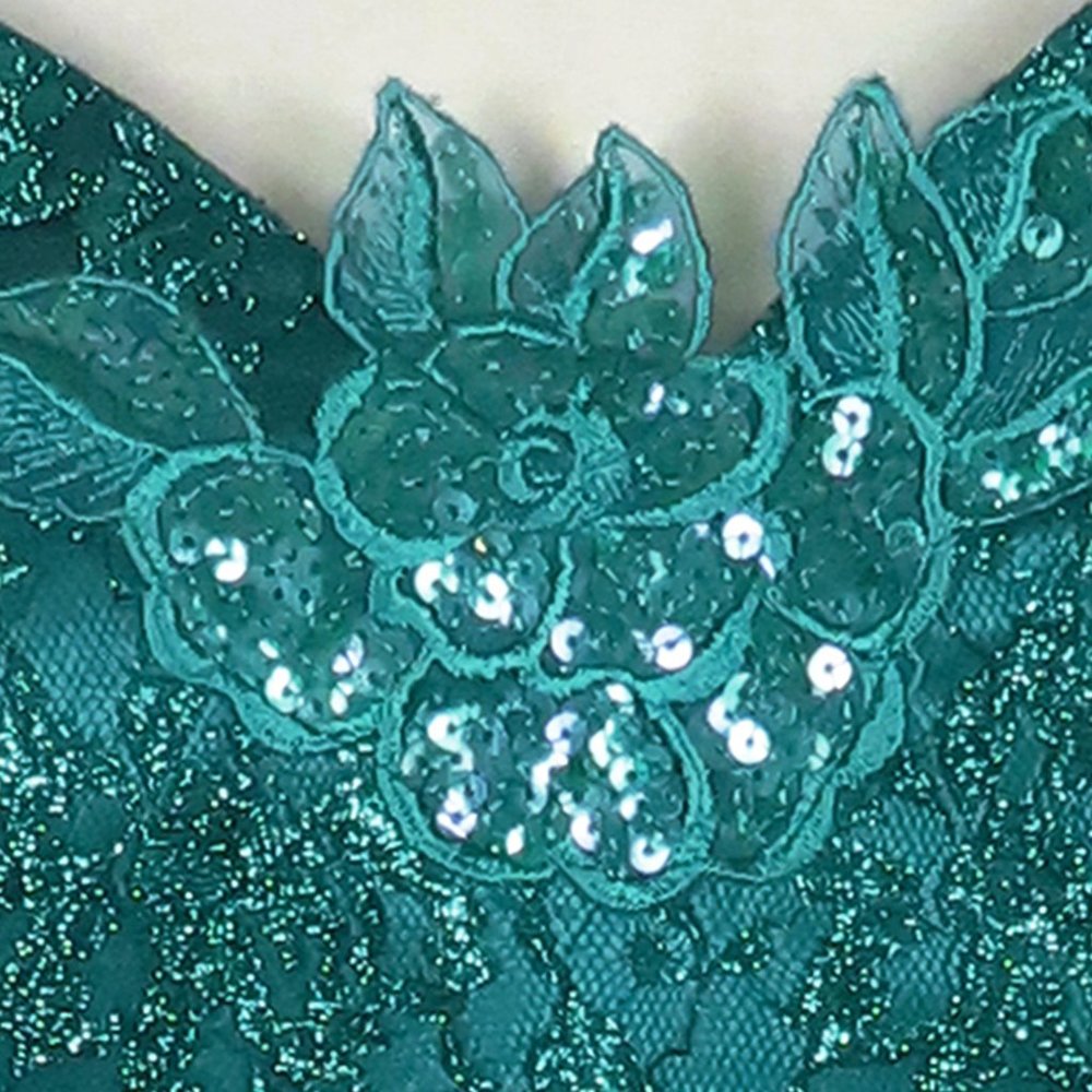 Vintage 80s Gunne Sax Green Metallic Lurex Floral Lace Full Skirt Prom Dress S - Picture 9 of 12